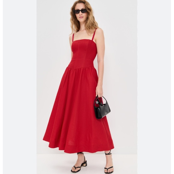 Reformation Katarin Linen Dress Lipstick Red - Picture 2 of 14